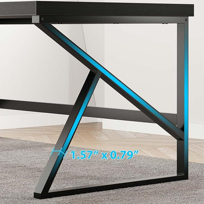 HSH Black Desk, Modern Industrial Home Office Computer Desk, Laptop PC Desk for Student Work Writing Study Gaming, Simple Metal and Wooden Computer Table in Bedroom Living Room Workstation, 55 Inch