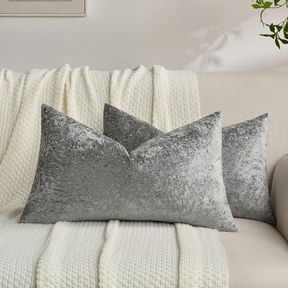 FUTEI Dark Grey Flannel Throw Pillow Covers 12x20 Inch Set of 2,Soft Dimensional Textured Lumbar Pillow Cases,Modern Home Decor for Couch Living Room