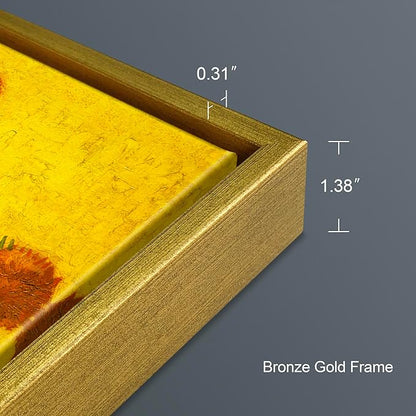 Wieco Art Framed Wall Art of Vase with Fifteen Sunflowers by Vincent Van Gogh Paintings Reproduction Abstract Canvas Prints for Home Living Room Decorations Bronze Gold Frame