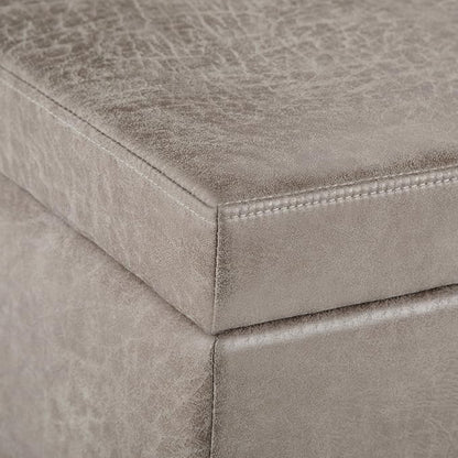 SIMPLIHOME Avalon 48 inch Wide Contemporary Rectangle Storage Ottoman Bench in Distressed Grey Taupe Vegan Faux Leather, Assembled, for the Living Room, Entryway and Family Room
