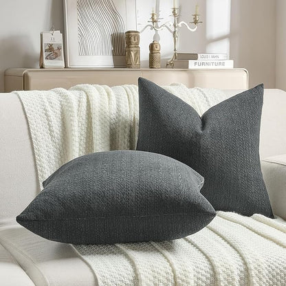 FUTEI Black Chenille Throw Pillow Covers 24x24 Inch Set of 2,Soft Striped & Diamond Textured European Cushion Cases,Modern Home Decor for Couch Living Room