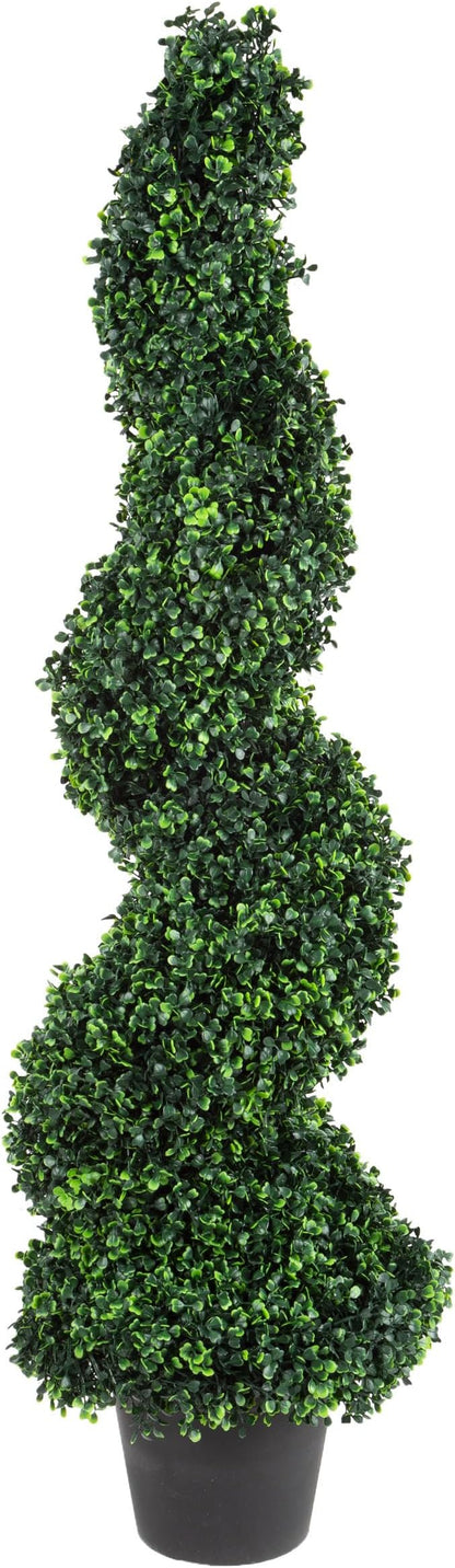 Faux Tree Boxwood Topiary Plant - 50-Inch Artificial Spiral Plant with Realistic Leaves and Planter - For Indoor and Outdoor Home Decor by Pure Garden