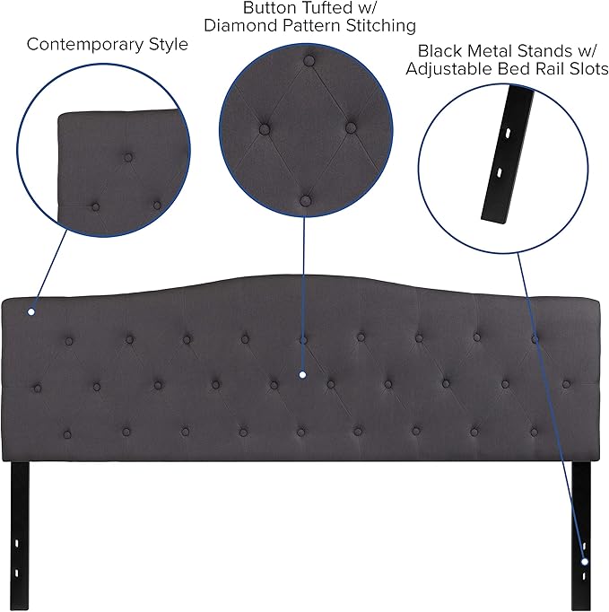 BizChair Tufted Upholstered King Size Headboard in Dark Gray Fabric
