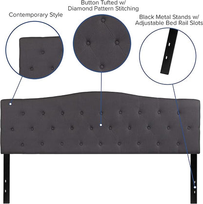 BizChair Tufted Upholstered King Size Headboard in Dark Gray Fabric
