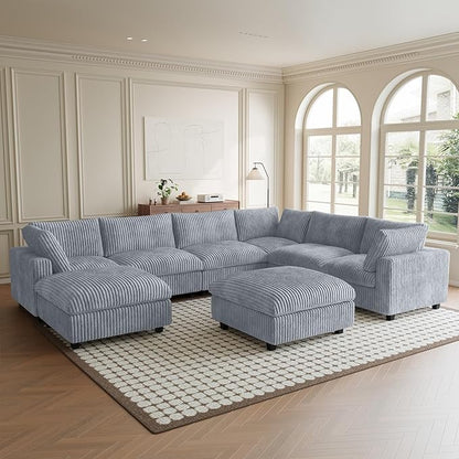 Cloud Modular Sectional Sofa, 8 Seater Oversized Sectional Couch, 157.4" U-Shaped Convertible Couches with 2 Ottomans, Deep Couches for Living Room, Washable & Replaceable Covers, Gray