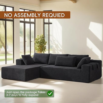 108" Modular Sectional Couch Sofa with L-Shape Chaise, Modern Cloud Comfy Sofa with Deep Seat, Upholstered Couches for Living Room Bedroom, No Assembly Required (Black Right Facing Chaise)