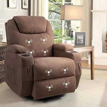 Flamaker Rocking Chair Recliner Chair with Massage Swivel Ergonomic Lounge Chair Classic Single Sofa with 2 Cup Holders Side Pockets Living Room Chair Home Theater Seat (Brown)