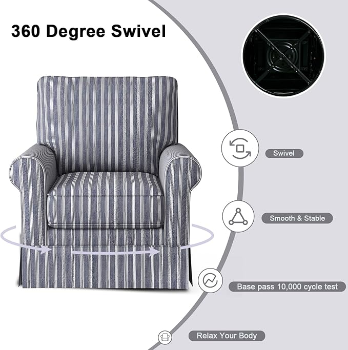 INZOY Swivel Accent Chair Set of 2, Mid Century Modern Reading Chair, Upholstered Swivel Square Chair for Living Room Bedroom Small Spaces, Fully Assembled, Blue Stripe