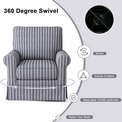 INZOY Swivel Accent Chair Set of 2, Mid Century Modern Reading Chair, Upholstered Swivel Square Chair for Living Room Bedroom Small Spaces, Fully Assembled, Blue Stripe