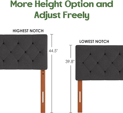 Twin Upholstered Headboard, Twin Head Board Only for Bed Frame from 27”-41”, Adjustable Height Twin XL Headboards with Durable Wood Legs, Fabric Bed Board in Modern Button Design, Dark Grey