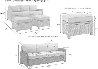 Crosley Furniture Bradenton 3-Piece Outdoor Sofa Patio Furniture Set, Wicker Conversation Sets for Porch, Brown with Gray Cushions