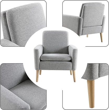 Lohoms Accent Chair Set of 2 Living Room, Fabric Upholstered Comfy Reading Chair, Mid Century Modern Armchair for Bedroom, Home Office, Padded Seat Sofa Chairs with Wood Legs, Grey