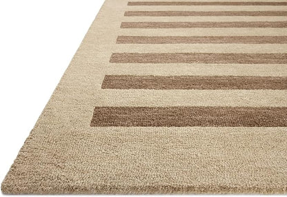 Loloi Leanne Ford Craven Collection CVN-05 Oatmeal/Bark 2'-3" x 3'-9" Accent Rug Striped, Patterned, Neutral, Entryway, Mudroom, Bathroom, and Kitchen