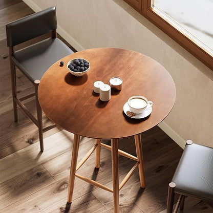 LITTLE TREE Solid Wood Bar Table, 39.37-Inch Round Bistro Table with Sturdy Frame, for Living Room, Dining Room, Small Space (Rustic Walnut)