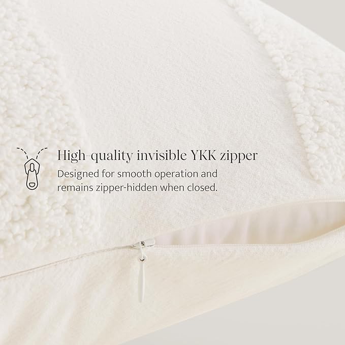 Double Stitch Checkered Throw Pillow Covers - 100% Cotton Set of 2 Tufted Boho Decorative Pillow Covers 20x20, Made in India, Square Cushion Case, Modern Home Decor for Couch, Sofa, Living Room, Cream