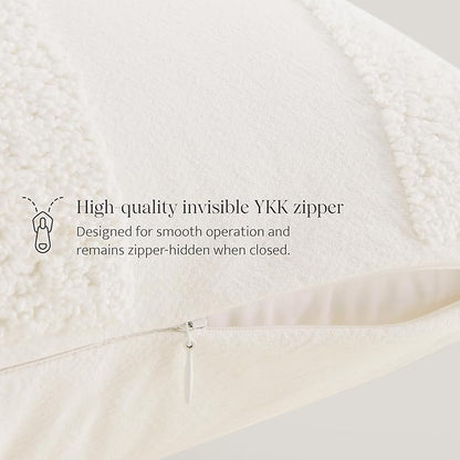 Double Stitch Checkered Throw Pillow Covers - 100% Cotton Set of 2 Tufted Boho Decorative Pillow Covers 20x20, Made in India, Square Cushion Case, Modern Home Decor for Couch, Sofa, Living Room, Cream