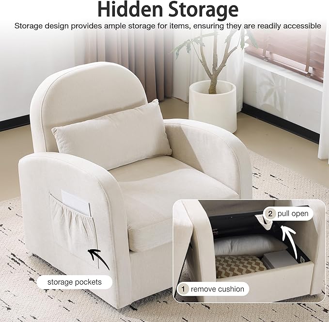 MELLCOM Swivel Accent Chair with Hidden Storage Set of 2, Comfy Chenille Fabric Upholstered Leisure Armchair with Lumbar Pillow and Side Pocket for Living Room Bedroom Reception Room and Office