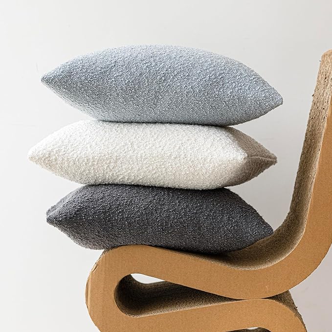 Foindtower Set of 2, Decorative Textured Boucle Throw Pillow Covers Accent Solid Pillow Cases Neutral Soft Cozy Couch Cushion Case for Chair Sofa Bedroom Living Room Home Decor 24 x 24 Inch Light Blue