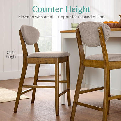 Best Choice Products Bar Stool Set of 2, Mid-Century Modern Upholstered Wood, Armless Counter Height w/Seat Cushion, Backrest - Walnut/Gray