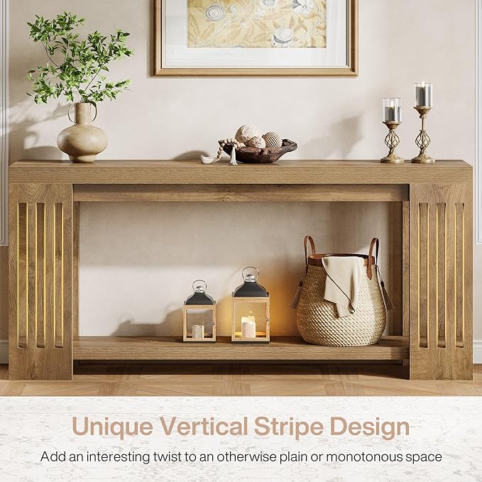 Tribesigns Farmhouse Console Table, 70.9-Inch Sofa Table Behind Couch with Vertical Stripe Legs, 2-Tier Entryway Accent Furniture for Living Room, Hallway, Entrance, Foyer, Light Brown