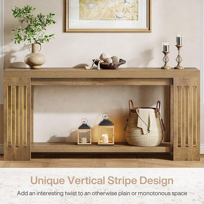 Tribesigns Farmhouse Console Table, 70.9-Inch Sofa Table Behind Couch with Vertical Stripe Legs, 2-Tier Entryway Accent Furniture for Living Room, Hallway, Entrance, Foyer, Light Brown