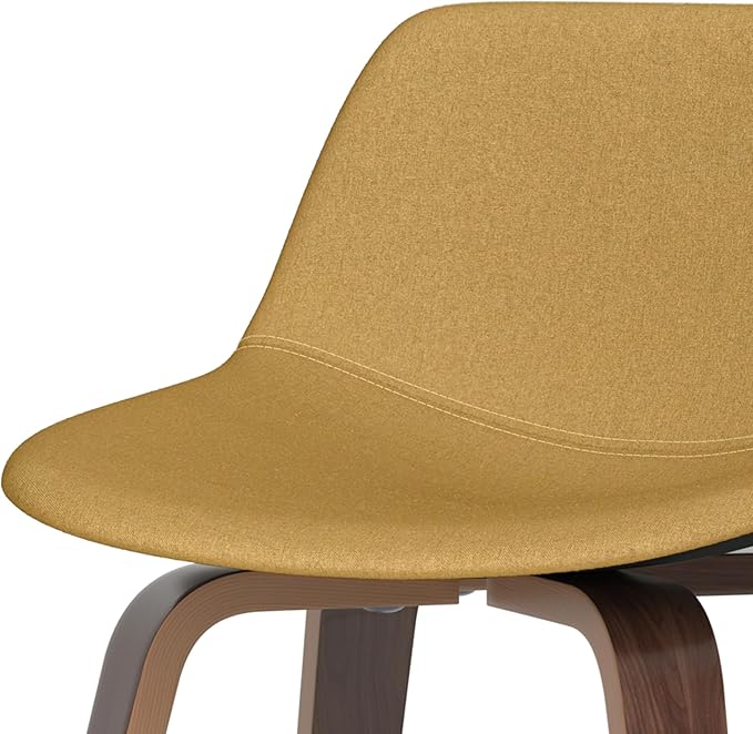 SIMPLIHOME Randolph Counter Stools (Set of 2) - 28 Inch Seat Height Upholstered Bentwood Kitchen Seats in Dijon Yellow Polyester Linen, Mid Century Modern Seating with Curved Backrest and Footrest