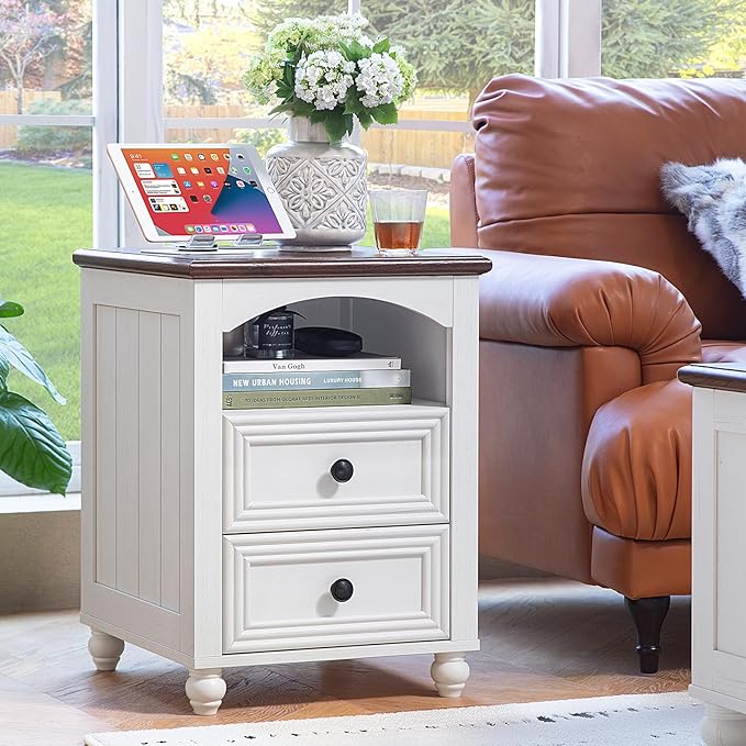 Dressers and Night Stand Set of 3, Wood 43.5" Tall Dresser and 18" Wide with Charging Station Chest of Drawers, Roman Column Nightstand Set of 2, Bedroom Furniture Dresser Suites for Home Living Room