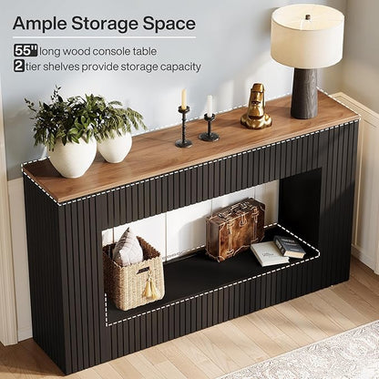 Tribesigns 55" Entryway Table, Modern Console Table with 2-Tier Storage, Narrow Sofa Furniture for Living Room, Entrance, Hallway, Black