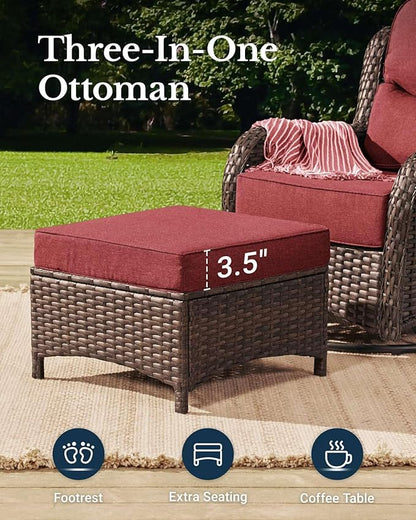 HILLGA Luxury Patio Furniture Set with 6-inch Thick Cushion, Outdoor Loveseat and High Back Swivel Rocker Patio Chairs, 6PCS Wicker Conversation Set for Deck Yard and Poolside, Burgundy (V2)