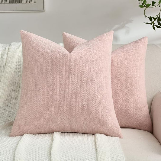 FUTEI Pink Chenille Throw Pillow Covers 22x22 Inch Set of 2,Soft Striped & Diamond Textured Cushion Cases,Modern Home Decor for Couch Living Room