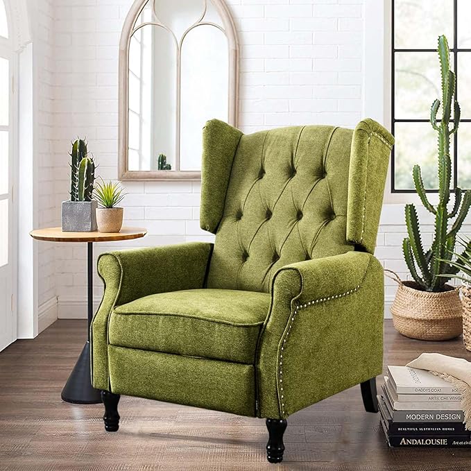 Wingback Recliner Chair, Modern Accent Arm Chair for Living Room/Bedroom/Office/Home Theater, Dark Green