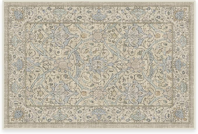RUGGABLE x Morris & Co Washable Area Rug – Montreal Natural Blue 2x3, Stain-Resistant, Non-Slip – Small Machine Washable Rugs for Living Room, Bedroom, Hallway, Entryway & Bathroom–with Cushioned Pad