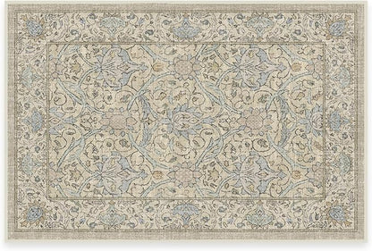 RUGGABLE x Morris & Co Washable Area Rug – Montreal Natural Blue 2x3, Stain-Resistant, Non-Slip – Small Machine Washable Rugs for Living Room, Bedroom, Hallway, Entryway & Bathroom–with Cushioned Pad