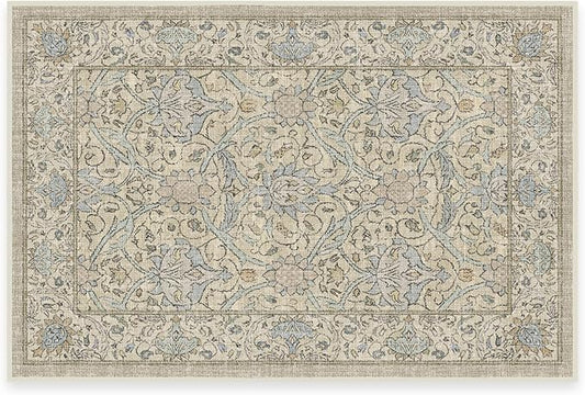 RUGGABLE x Morris & Co Washable Area Rug – Montreal Natural Blue 2x3, Stain-Resistant, Non-Slip – Small Machine Washable Rugs for Living Room, Bedroom, Hallway, Entryway & Bathroom–with Cushioned Pad
