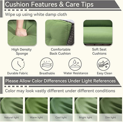2 Pieces Outdoor Swivel Rocker Patio Chairs Set - Outdoor Wicker Patio Conversation Sets with 1 Side Table, Olefin Fabric Cushions Suitable for Backyard Deck and Porch, Green