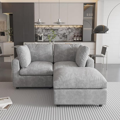 WJShome Sectional Couches for Living Room, 67 Inch Loveseat Sofa with Ottoman, Modern Chenille Fabric & Double Layer Cushions, Modular Couch for Apartment/Bedroom，Gray