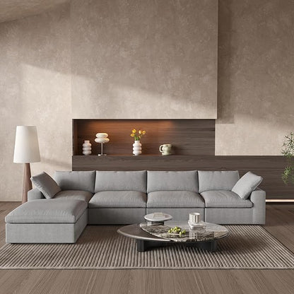Cloud Couch Modular Sectional Sofa with Storage Ottoman,160.6" L Shaped Couch for Living Room,Down Filled 5 Seater Gray Convertible Sectional Sofas,Covers Washable&Replaceable
