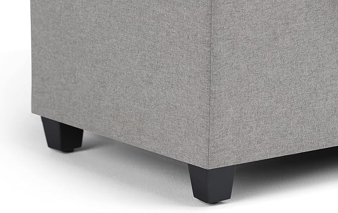 SIMPLIHOME Sienna Storage Ottoman Bench - 33 inch Wide Upholstered Linen Look Fabric Rectangle Storage Ottoman Bench in Fawn Brown, Transitional Tufted Ottoman for Living Room with Lift Top