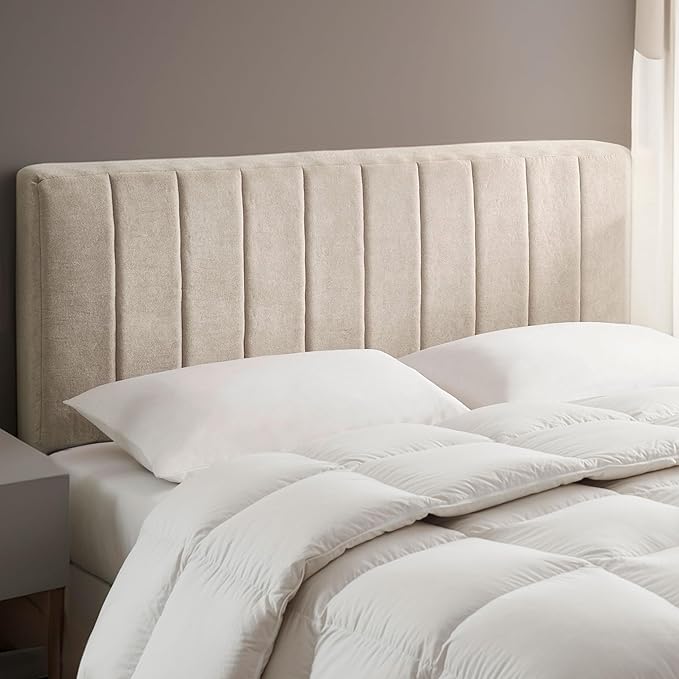 Hearth & Harbor Upholstered Twin Headboard - Easy Assemble Channel Stitched Headboard Twin Size - Wall Mounted Headboards with 3D Soundproof Wall Panels Peel & Stick Floating Headboards, Beige