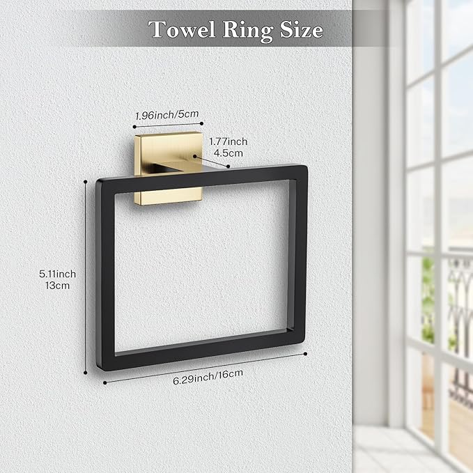 2-Piece Black Gold Towel Ring,Hand Towel Holder,Modern Towel Holder Stainless Steel Towel Rack Wall-Mounted Bathroom Towel Ring