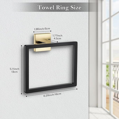 2-Piece Black Gold Towel Ring,Hand Towel Holder,Modern Towel Holder Stainless Steel Towel Rack Wall-Mounted Bathroom Towel Ring