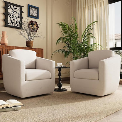 360° Comfy Swivel Accent Armchair with Pillow - Fully Assembled Living Room Single Sofa No-Sag Foam & Sturdy Metal Base, Swivel Accent Chair for Bedroom Living Room, Office, Beige