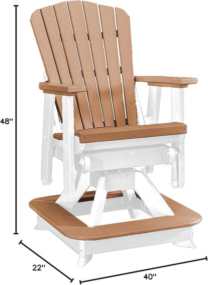 DutchCrafters Slat Fan Back Poly Balcony Adirondack Swivel Glider with Footrest Outdoor Patio Chair (White & Cedar)