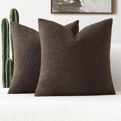 FUTEI Pack of 2 Dark Coffee Decorative Throw Pillow Covers 24x24 Inch Soft Cozy Solid Boucle Textured European Cushion Case,Modern Home Decor for Couch Bed Living Room
