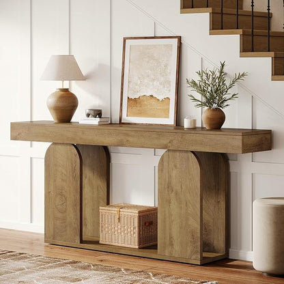 Tribesigns Farmhouse Wood Console Table, 70.9-Inch Entryway Accent Table with U-Shaped Base, 2-Tier Extra Long Sofa Tables for Entrance, Hallway, Living Room (Light Brown)