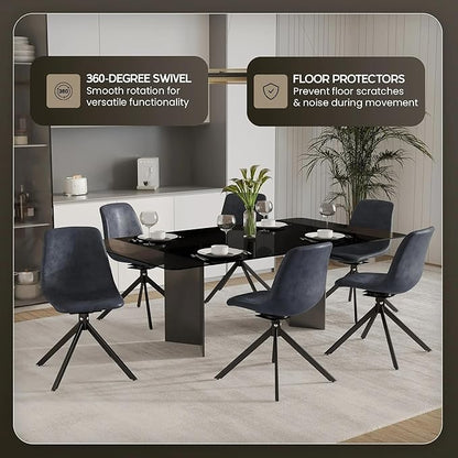 LeisureMod Markley Swivel Leather Dining Side Chair with Durable Iron Legs – Comfortable Accent Chair for Kitchen, Dining Room, or Office Set of 4