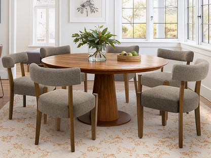 Modern Dining Chairs Set of 4, Walnut Upholstered Kitchen & Dining Room Chairs, Mid Century Wooden Dining Chairs Oversized Sturdy Fabric Rounded Chairs Curved Back, Tan Brown