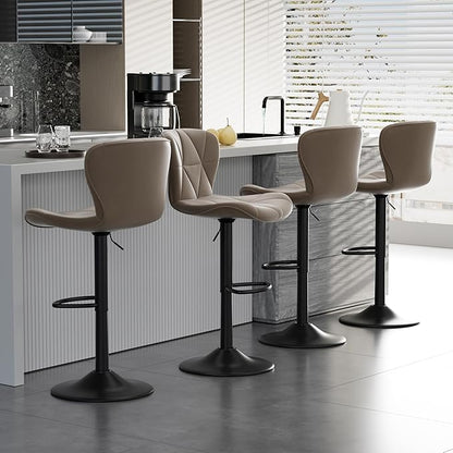 Bar Stools Set of 6,Adjustable Swivel Barstools, Faux Leather Bar Chairs,Upholstered Counter Height with High Backrest for Kitchen Island, Dark Khaki