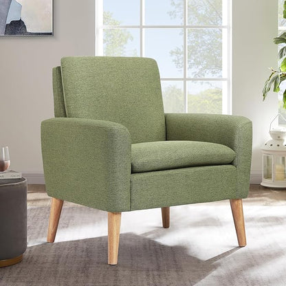 Lohoms Accent Chair Set of 2 Living Room Mid-Century Modern Chair, Upholstered Fabric Comfy Club Armchair Pair of Leisure Sofa Chairs for Bedroom, Small Apartment, Office, Green