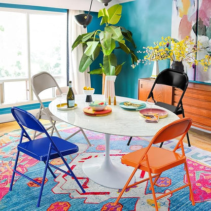 VINGLI Folding Chairs All Steel Metal Frame, Capacity 350 lbs, Durable Portable and Versatile for Indoor Outdoor Use, Navy Blue, Set of 8